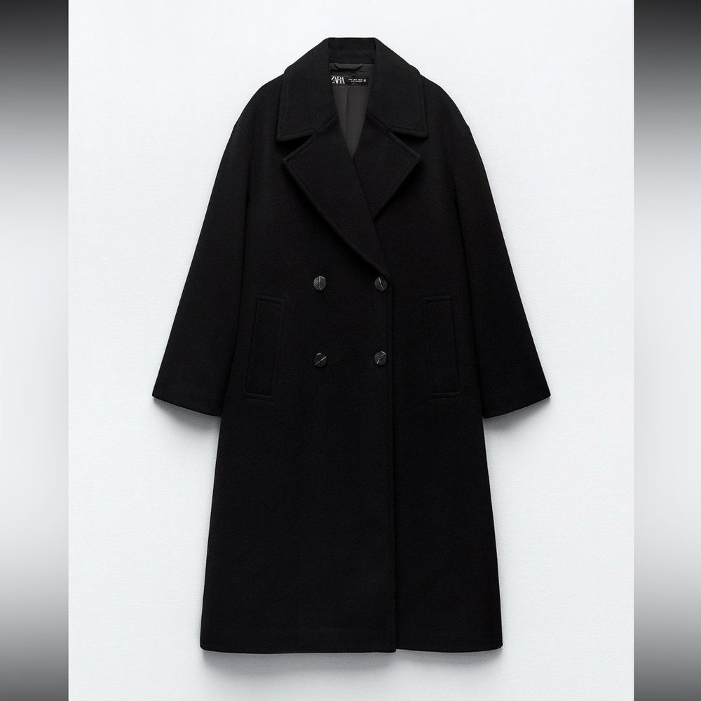 Zara Black Wool Blend Oversized Pea Coat